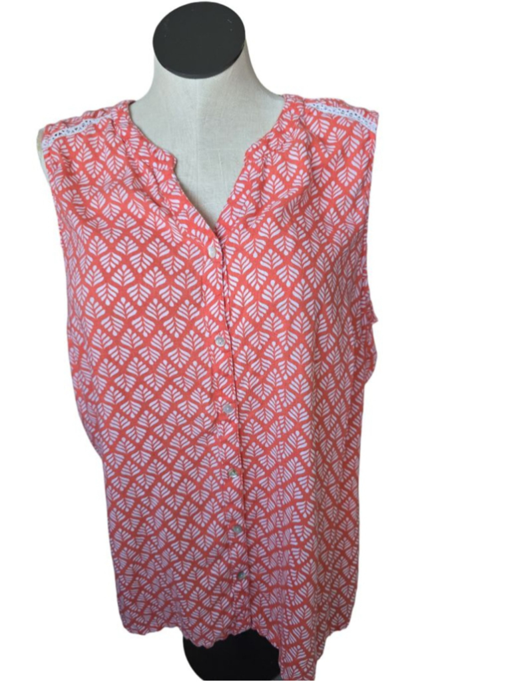 Women's Coral Bay Plus 2X Coral & White Leaf Print Tank Top